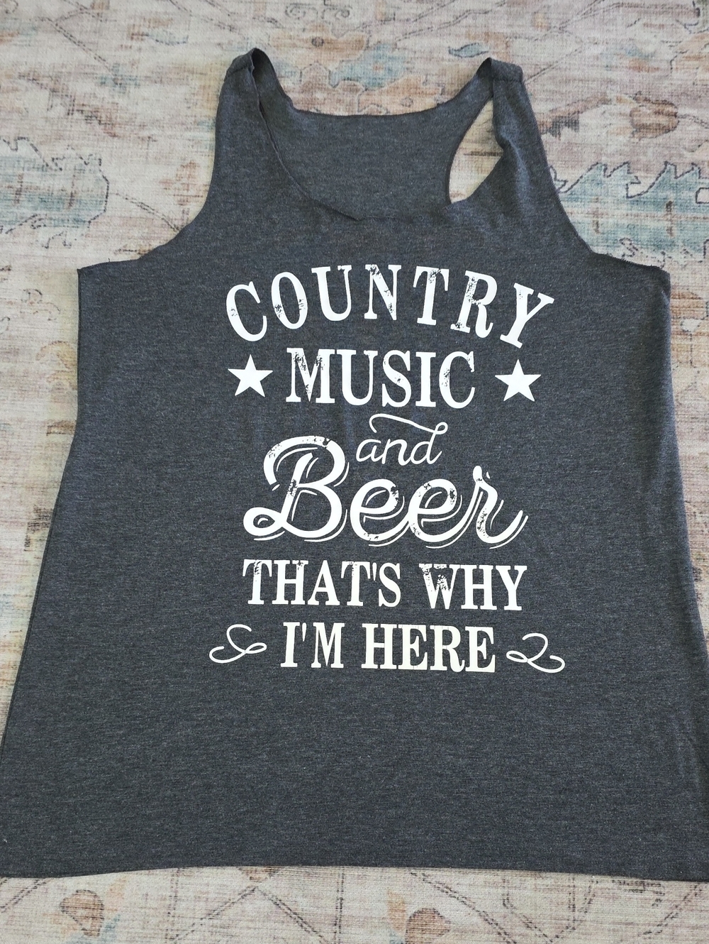 Charcoal Graphic Racerback Tank - Country Music & Beer